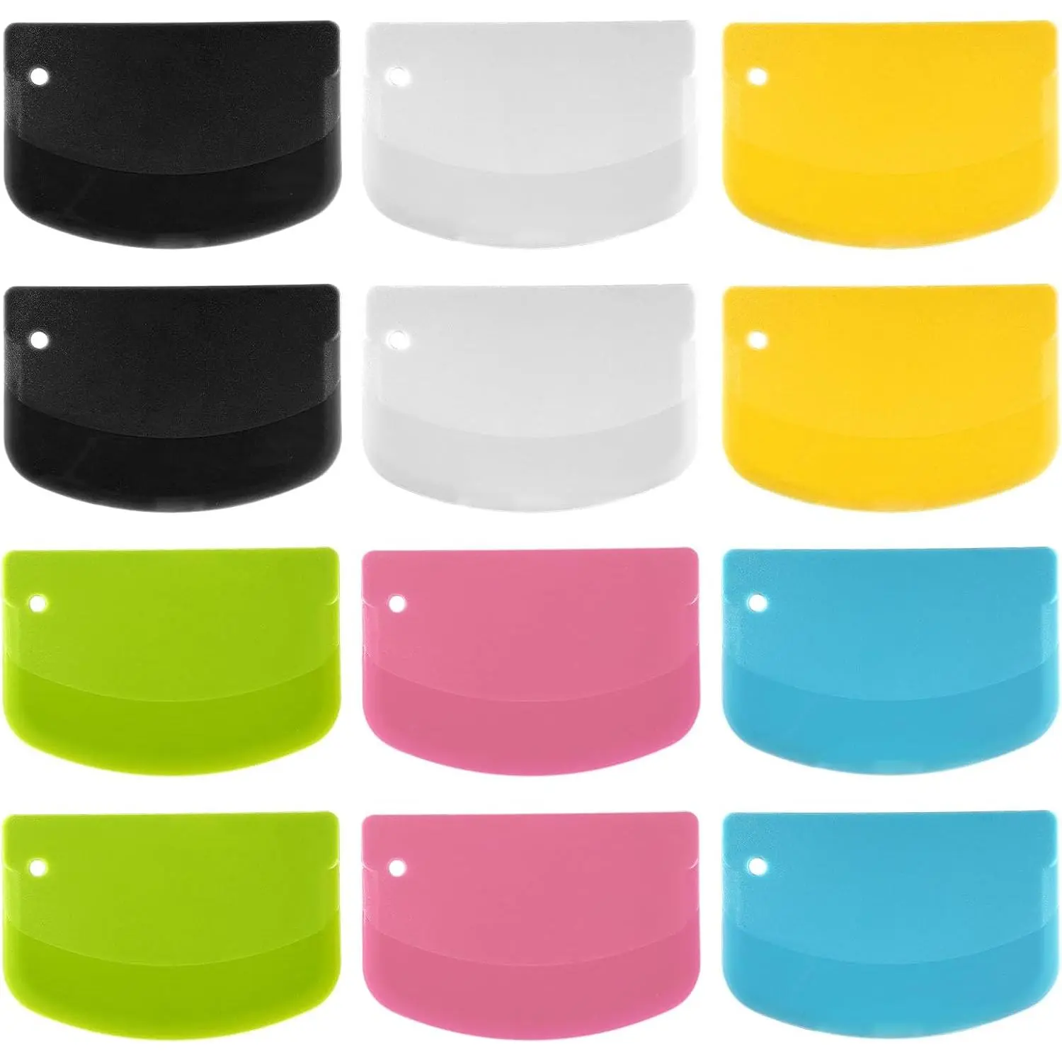 12 count Dough Scraper, Plastic Thickened Bench Scraper | 6 Colors Multipurpose Bowl Scraper for Kitchen, Baking, Cake, Bread, Pizza, and Pastry