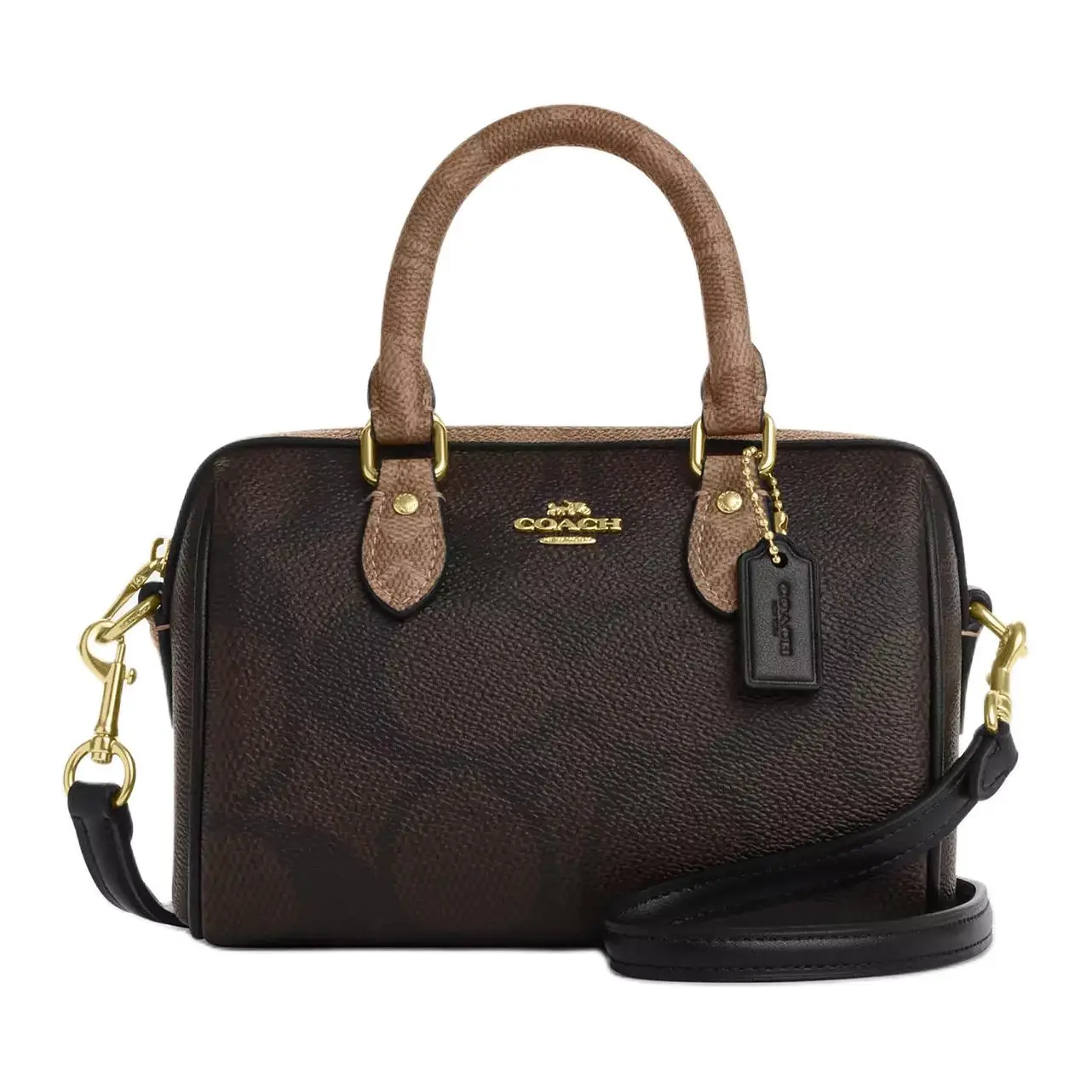 COACH Rowan 18 Top-Zip Crossbody Shoulder Handbag for Women, Small, Tan Brown Leather