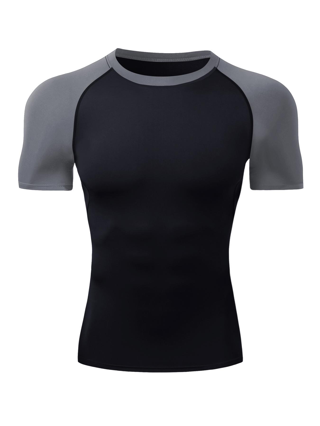 Men's Round Neck Sports Tee, Summer Clothes Tight Athletic Compression Shirts Quick Drying Breathable Crew Neck Short Sleeve T-shirt for Gym Workout Running, Casual Sporty Top