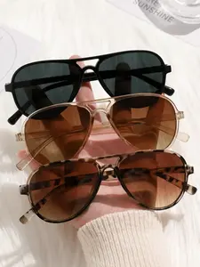 3-Piece Retro Double Bridge Casual Sunglasses, Minimalist Style Essential, Fashionable and Versatile, Perfect for Daily Use
