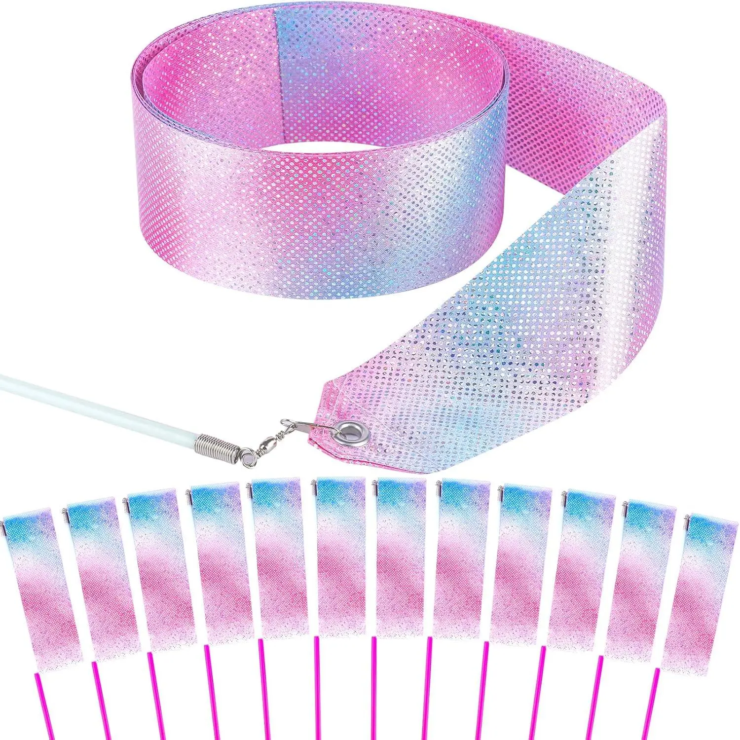 14PCS Glitter Sparkles Dance Ribbon Wands for Female Children, Ballet Ballerina Party Gifts, No-Excess Decorating Supplies for Birthday Princess Mermaid Gymnastics, Outdoor Play Twirling Streamers
