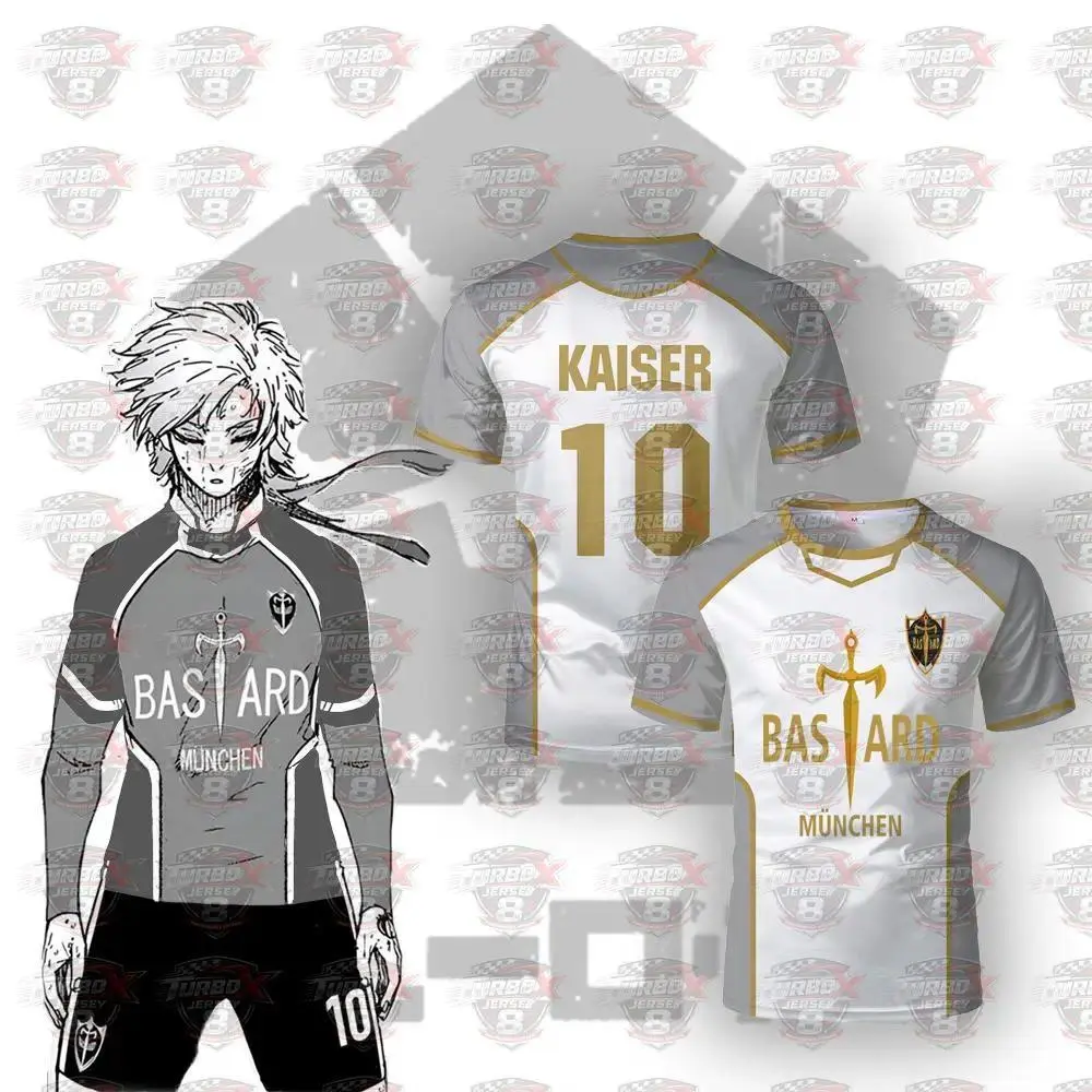 Blue Lock Anime Bastard Mnchen Jersey White Maillot Men's Football T-shirt Kaiser Isagi Cosplay Tops Breathable Sports Men Tees