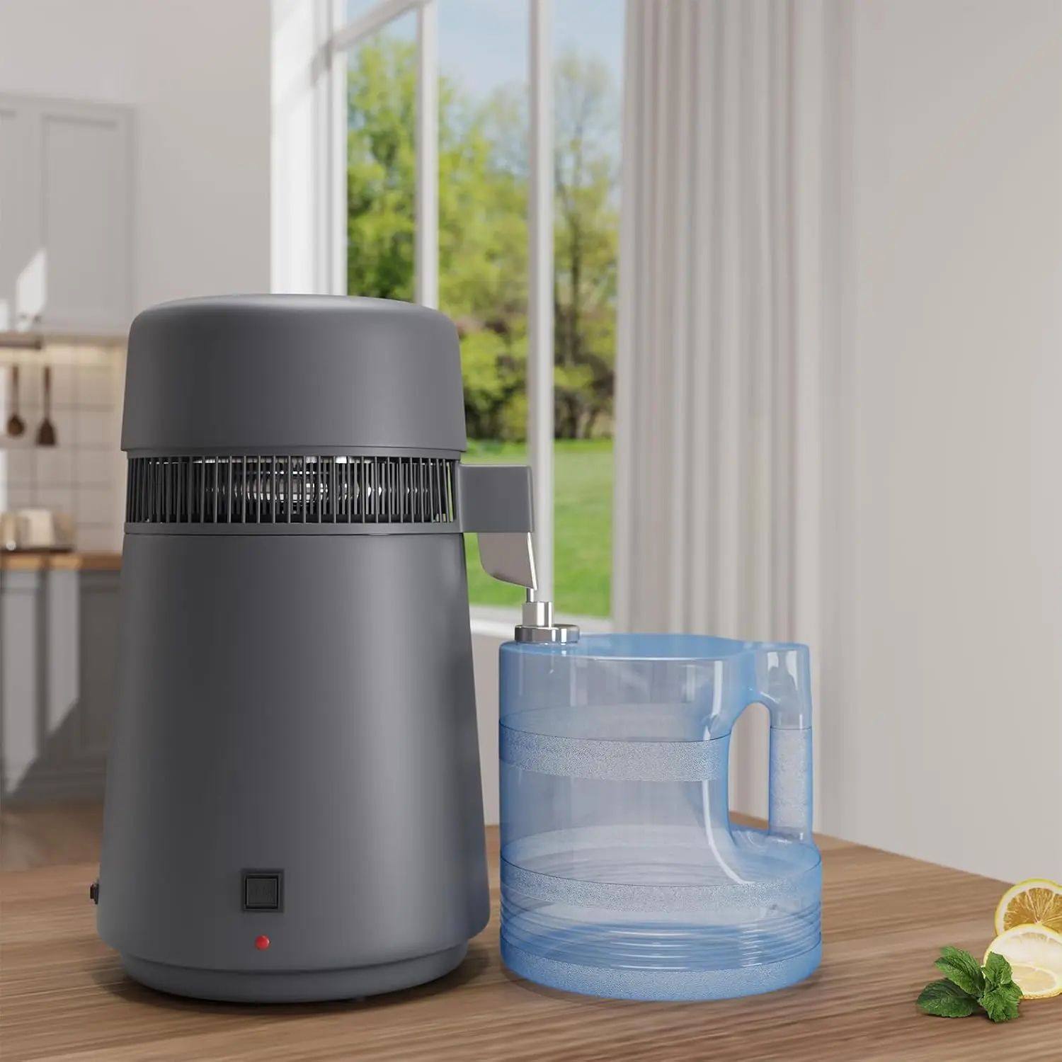 1.1-Gallon Water Distiller Purifier Plastic Pitcher | Effectively distills water to 2ppm purity level; 750W/900W fast distillation for home & office use; Food-grade stainless