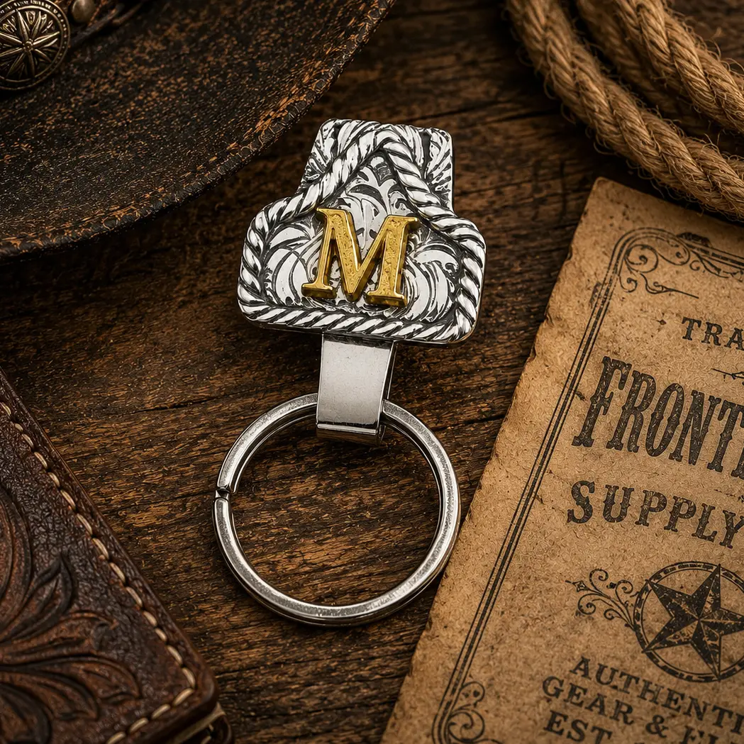 Unisex Handmade Leather Cow Tag Keychain - 2.5x3cm Cow Tag Form, Inlaid Brass Hand Engraved Initials, Scratch Resistant Western Texas Cowboy Design, Custom Key Fob for Bags, Keys, Gifting, Solid Zinc Alloy, Western Look, Cowboys, Cowgirls, 2.5*3Cm, Hand E