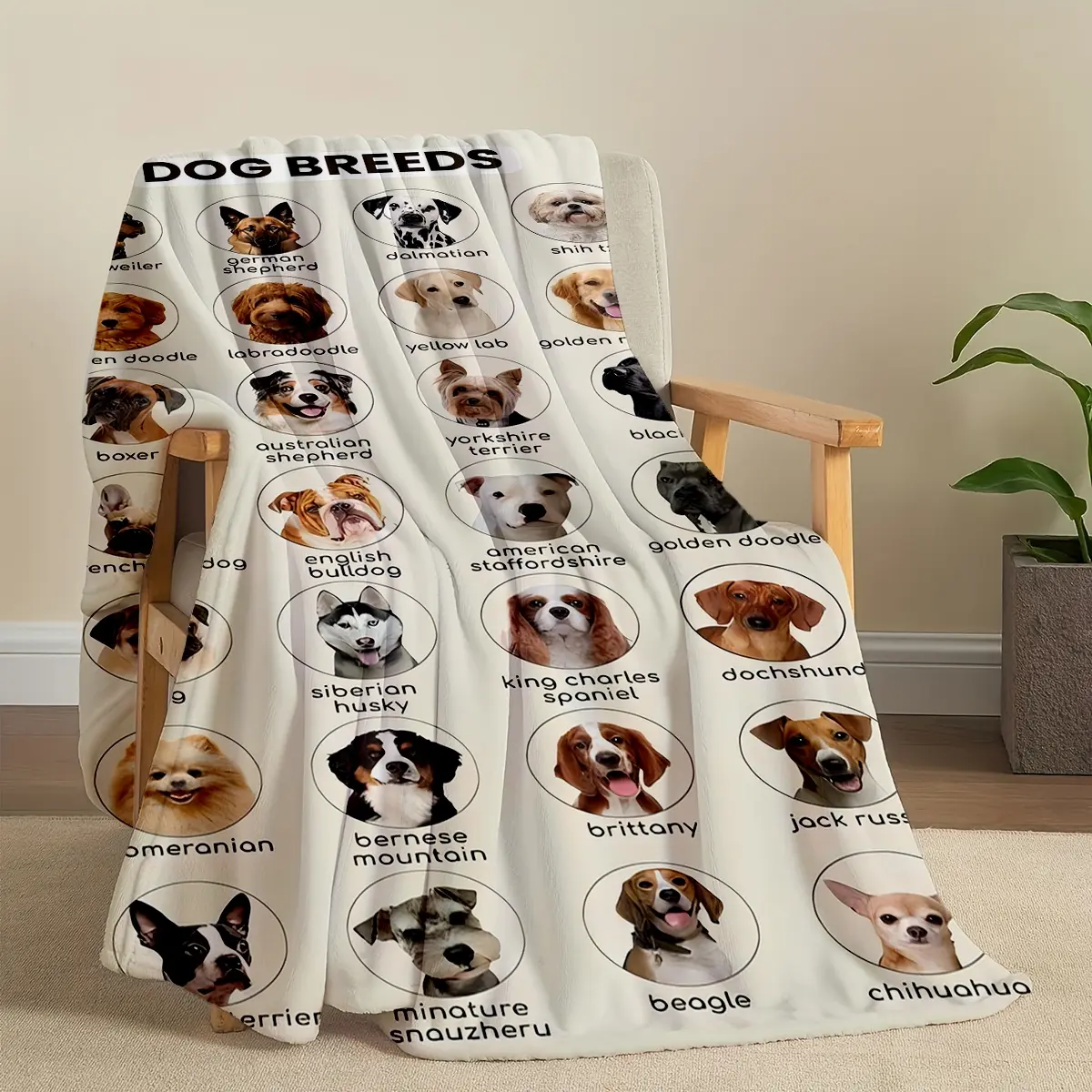 1PC Dog Breeds Multiple Dog Breed Portrait Flannel Blanket, Realistic Pet Portrait Print Soft Throw Blanket, Dog Lover Nap Cover For Sofa Office, All Season Cozy Pet Decor Bed Throw