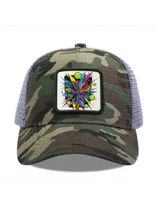Tennis rackets and balls with colorful background Camouflage Mesh Baseball Cap for Men & Women - Adjustable Snapback Trucker Hat, Breathable Back for Hiking, Fishing, Camping, Golf & Casual Outdoor Attire Camouflage Random