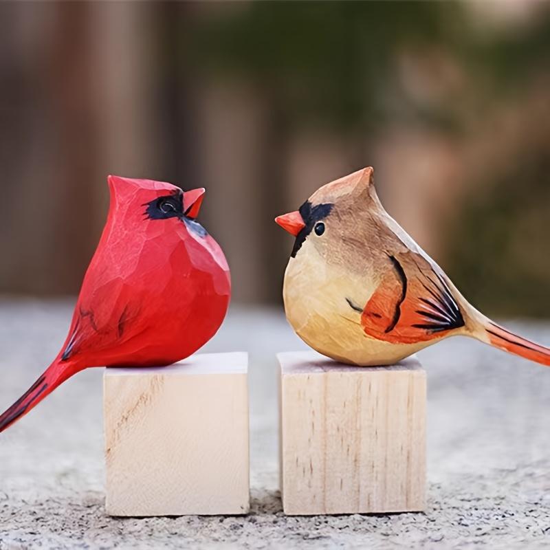 2 Red Cardinal Statues, Handmade Wooden Carved and Painted Bird Figurines, Various Bird Home Decorations, Best Gift for Bird Enthusiasts, Suitable for Birthdays, Christmas Gifts, Suitable for Home and Friends, Garden Tool Set