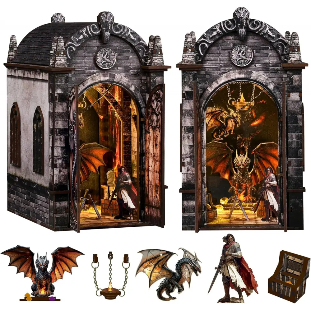 Spilay Book Nook Kit for Adults, Magic DIY Miniature House Kit| With Warm LED Light, DIY Wooden Craft for Bookshelf Decor, Reading Nook Display, Book Lover Gifts & Home Decoration