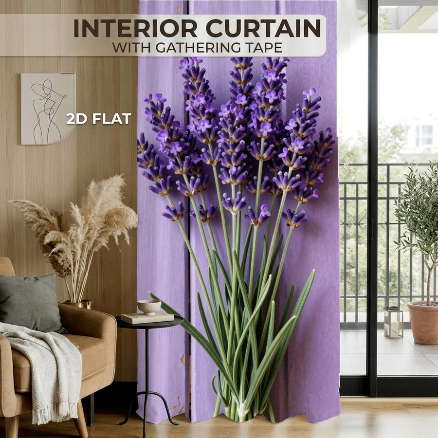 2Pcs Romantic Purple Lavender Floral Wooden Board Sun Blocking Curtains Digital Printed Rod Pocket, Window Treatment For Bedroom Office Kitchen Living Room Study Home Decor