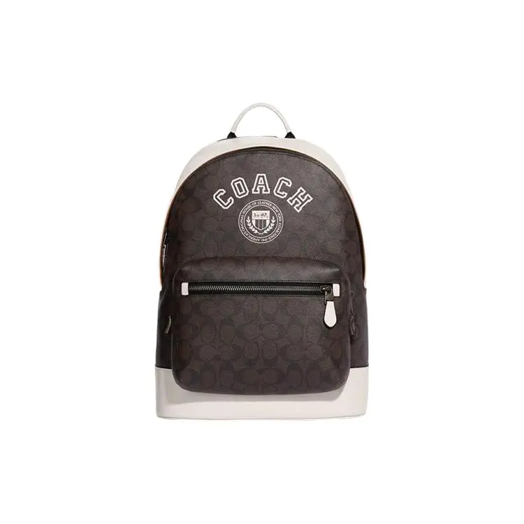 COACH West 32 Classic Monogram Zip-Top Leather Backpack for Men – Rosewood and Chalk White