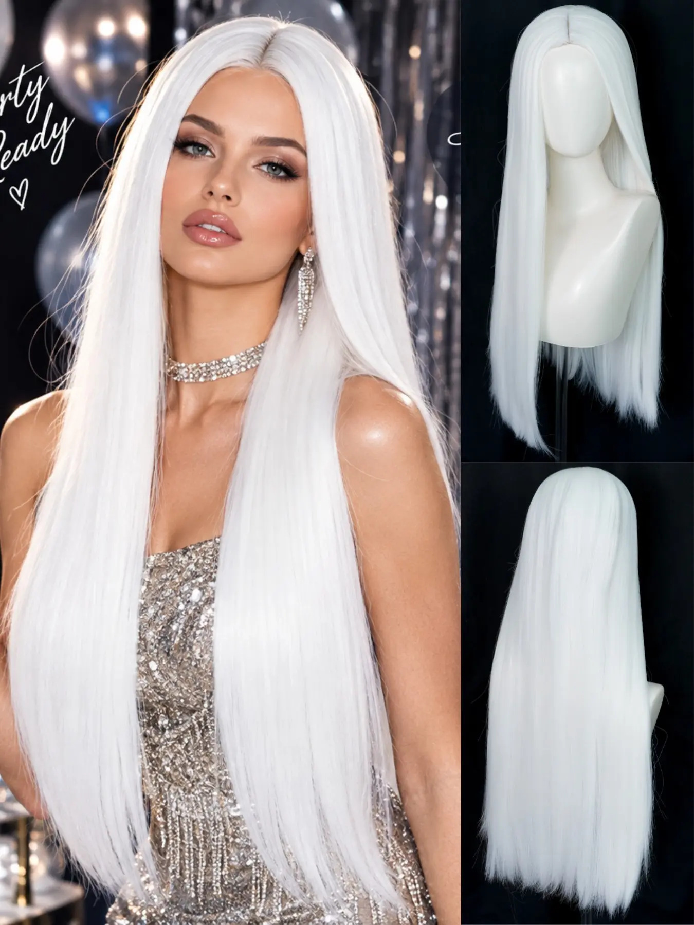 Long Straight Wig for Women, Silky Heat Resistant Synthetic Hair, Middle Part Style, Perfect for Cosplay, Parties, and Events