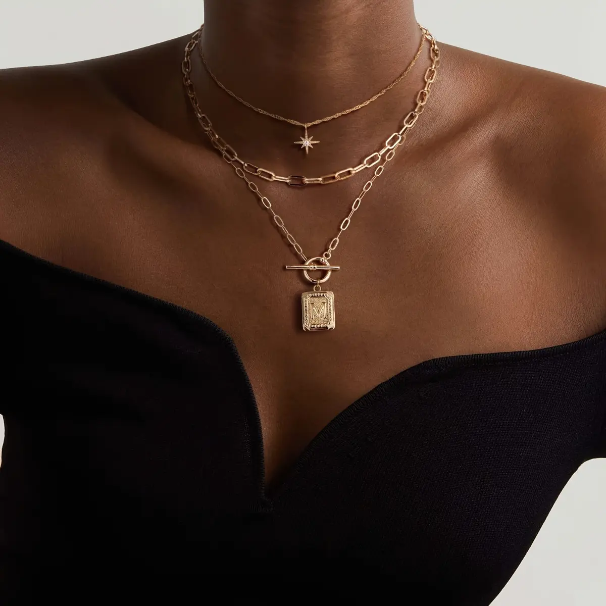 18k Gold Star Moon Diamond Layered Chain Necklace A Z Block Letter Initial Pendant Choker Hypoallergenic Jewelry for Women