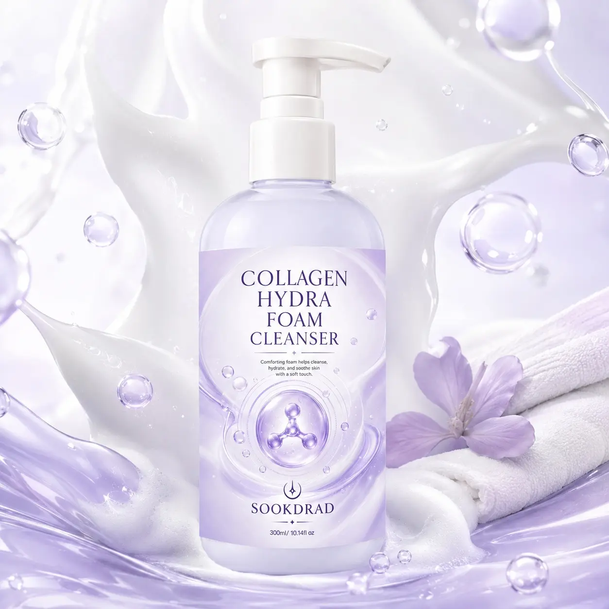 Collagen Hydra Foam Cleanser, collagen, cleanse, hydrate, soothe skin, facial, women, all skin types, daily skincare, 300ml/10.14fl oz
