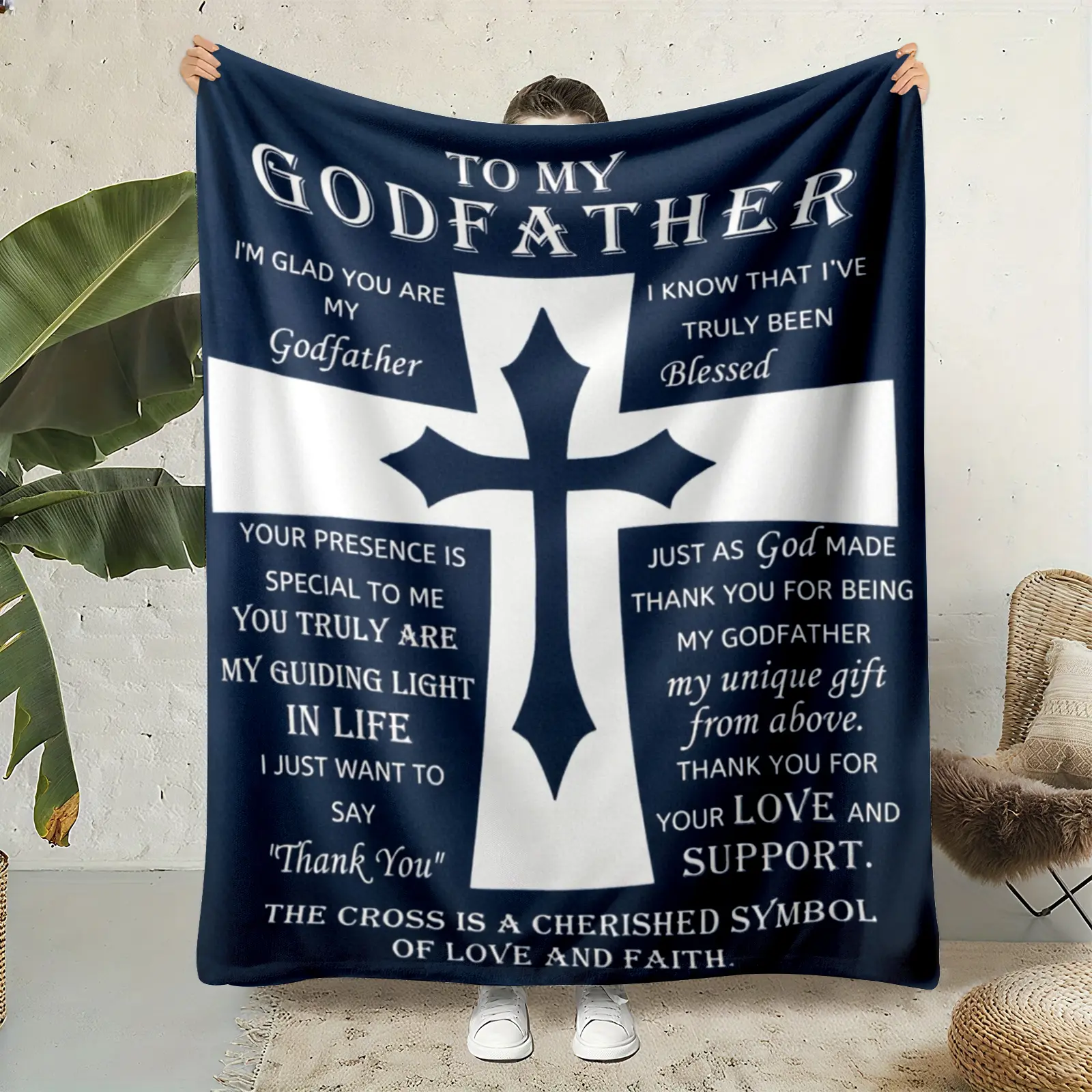 Christian Faith Soft Flannel Polyester Blanket - 80x60in Large Size Modern, Wrinkle-Free, Foldable Warm Throw for Living Room Nap, Infant Baptism Gift, Room Decor Keepsake, Home