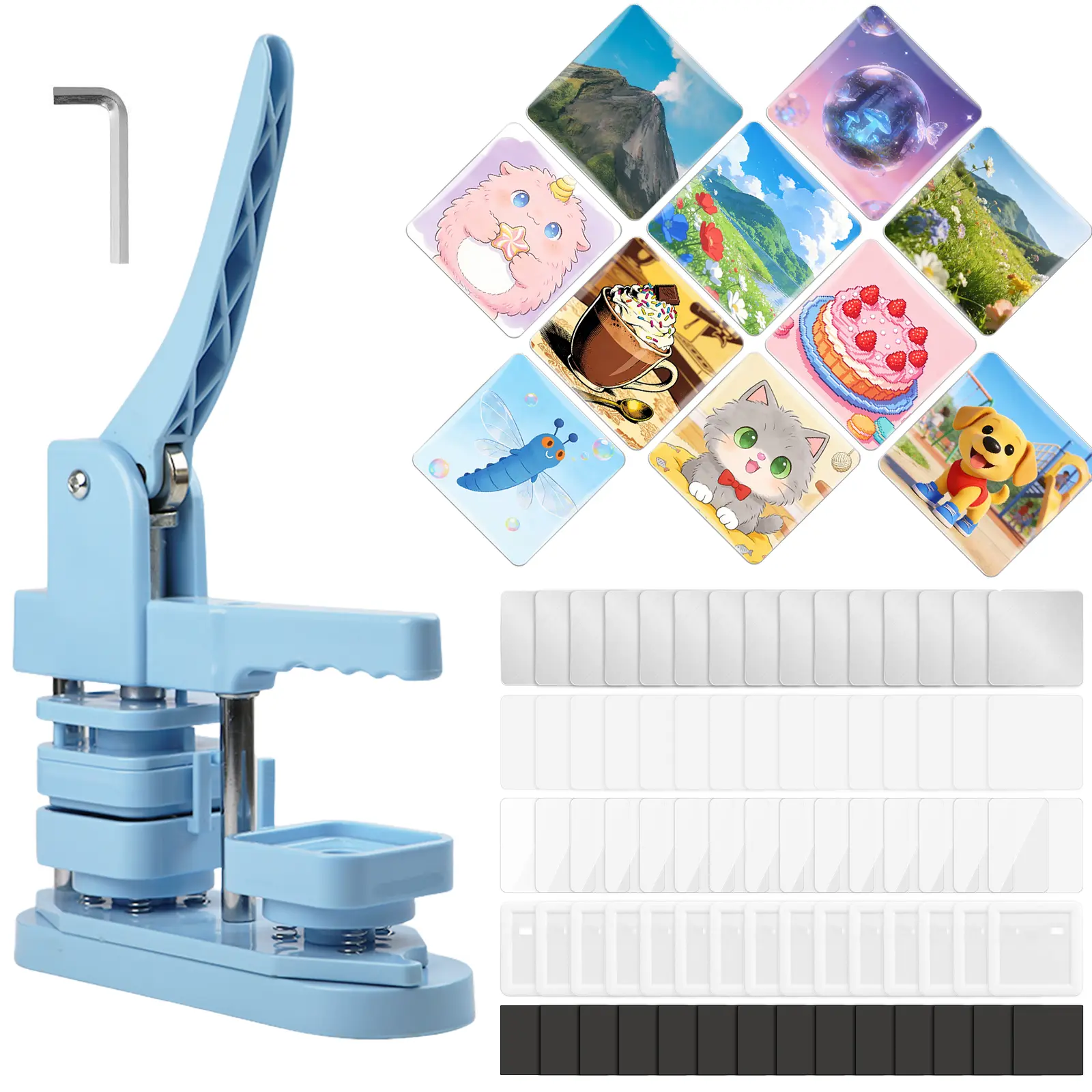 DIY Square Fridge Magnet Maker Machine - 2.28*2.28in Button Press Kit, 100 Sets of 2in Magnet Supplies, Easy Craft Tool for Adults & Kids