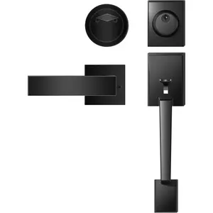 Front Door Handle and Deadbolt Set, Front Door Lock Set, Exterior Door Lock Set, Front Door Handle with Single Cylinder Deadbolt  Exterior Door, Reversible  Right&Left(Matte Black Modern)