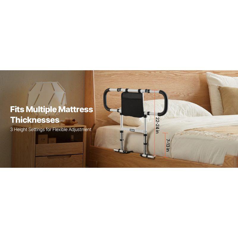 VEVOR Bed Rail for Elderly, Foldable Extendable Bedside Assist Rail with Side Handles PU Handrail, Adjustable Height Carbon Steel Pipe Bedside Cane, Senior Bed Bar Fits King, Queen, Full, Twin