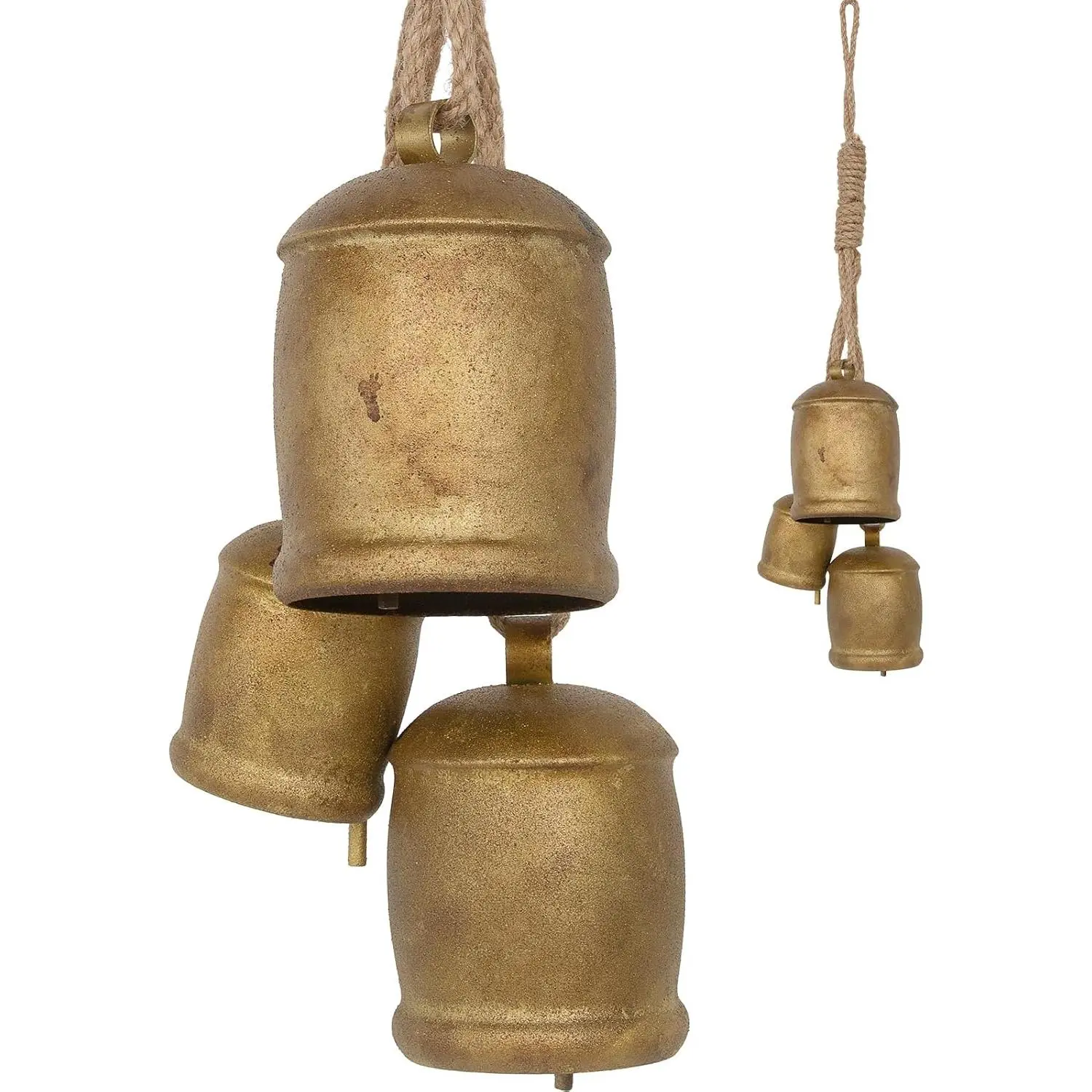 3-Piece Christmas Hanging Cow Bells Set with Jute Rope, Festive Holiday Ornament, Home & Party Decoration Supply for Trees, Doors, Wreaths and Mantels