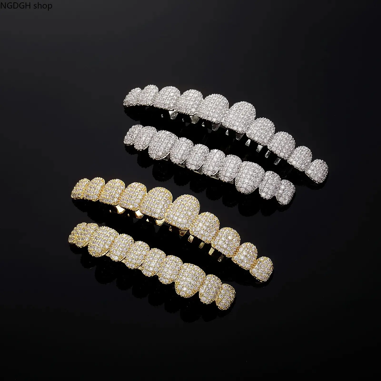Luxury Diamond Teeth Accessory Grillz - Gold, Silver Iced Out Hip Hop Grills with Full CZ Stones, Removable Bling Rapper Vampire Fang Caps, Premium Statement Jewelry for Daily Swag, Festival Looks