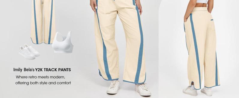 Women's Baggy Wide Leg High Rise Elastic Waist Workout Parachute Pants Beige Wideleg Casual Drawstring Y2K Track Bottom