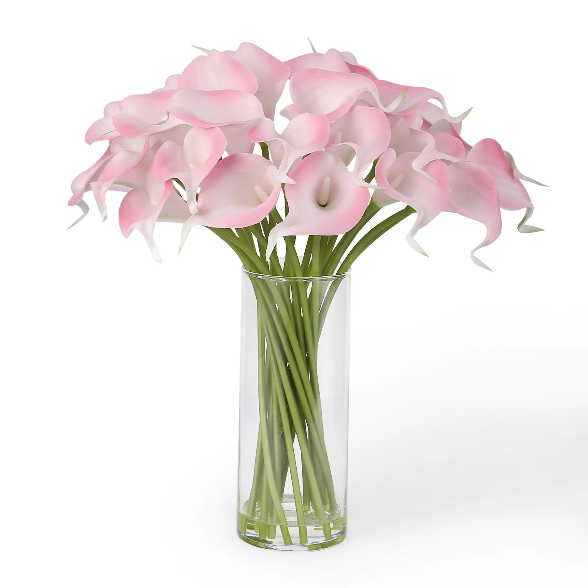 Real Touch Calla Flora Artificial Flowers with Glass Vase & Faux Water – Sunny Yellow Realistic Latex Faux Lilies