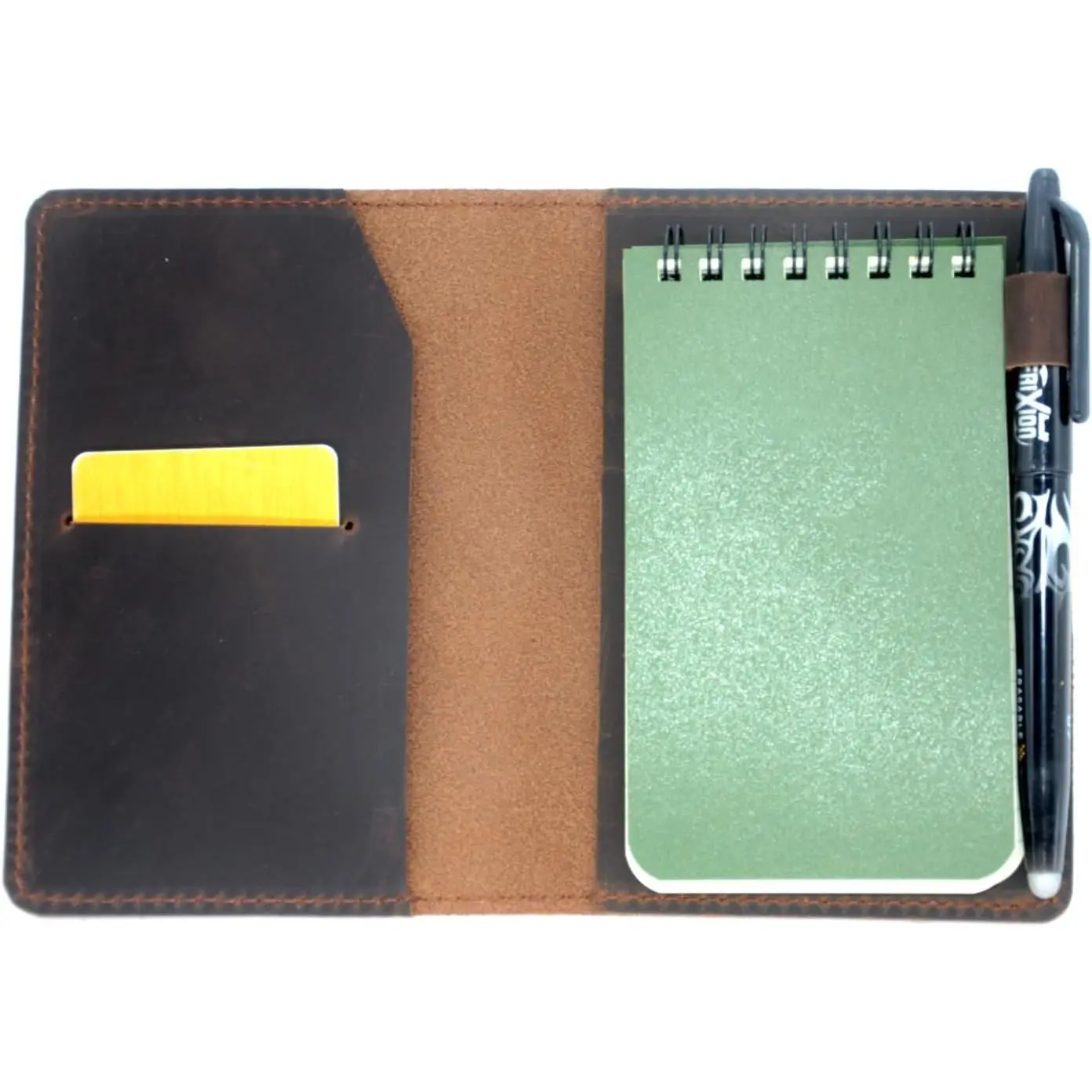 Leather Cover Compatible with Rite in the Rain Mini Notebooks, Top Bound Spiral Notebook Cover, Memo Notepads Holder Leather Cover for 3" X 5" Pocket Mini Notepad With Pen Holder Darkbrown