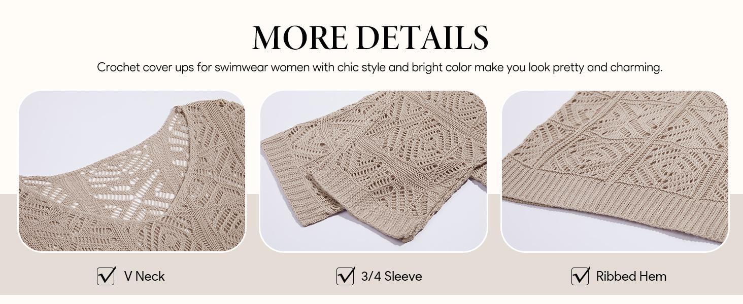 2026 Women's Bohemian-Inspired Beige Crochet Top with V-Neck# Springtok# TikTokShopJumpstartSale Casual Chic..