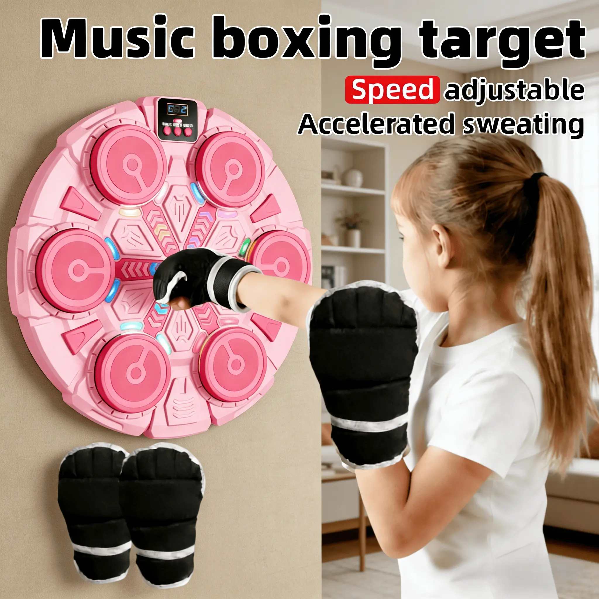 Smart Wall‑Mount Music Boxing Training Machine for Kids & Adults, with Boxing Gloves & Color Gift Box, LED Hit Data Display, Bluetooth Music Sync, Fitness for Home, Office & Gym, Holiday Gift for Christmas, Halloween, Black Friday