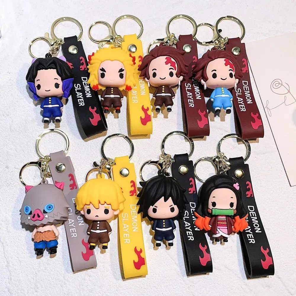 2026 new hot item Demon Slayer Keychain Tanjiro Kamado Nezuko PVC Cartoon Pattern Car Backpack Pendant Anime Accessories Gift for Fans Cosplay
