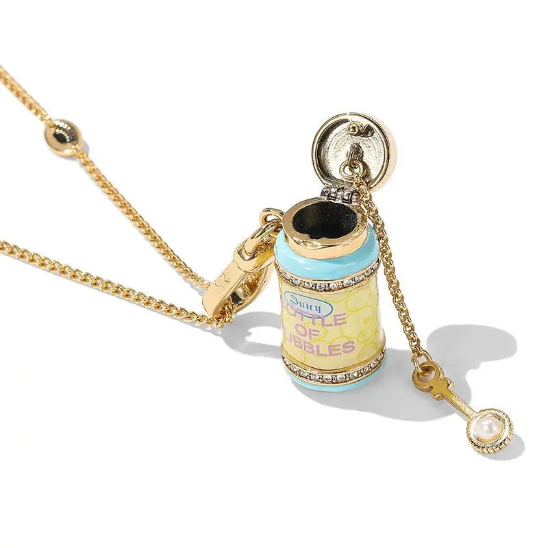 Vibecharm Retro Copper Jewelry for Women, Openable Enamel Metal Miniature Necklace with Tiny Spoon, Long Length Charm Embellishments Necklace for Collectibles & Gifts, Charm Necklaces, Birthday Gift Jewelry