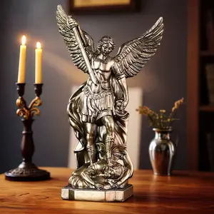 1 piece of Saint Michael angel - handmade resin religious figurine, with exquisite wing and feather design, suitable for Thanksgiving & Christmas home decoration and Halloween decorations.