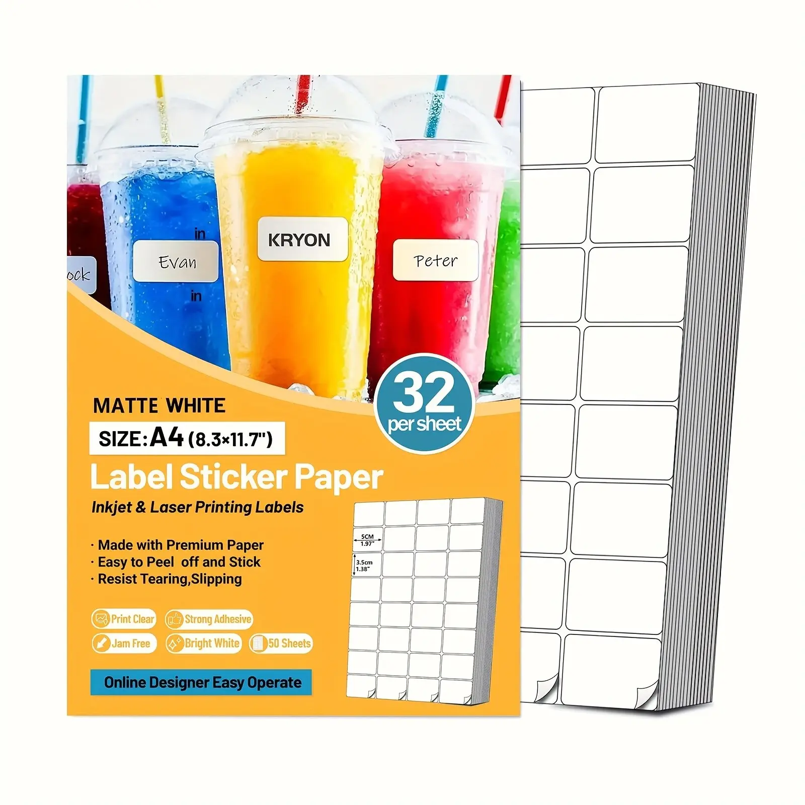 A4 Matte Printable Self-Adhesive Labels 50 Sheets, 5x3.5cm Cut Stickers, Inkjet/laser Print Compatible, DIY Crafts Scrapbook Creative Tags, Inkjet Sticker Paper
