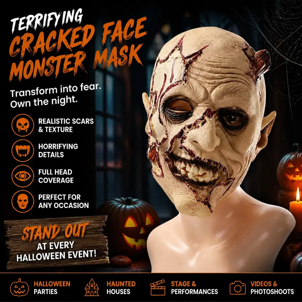 Horror Zombie Mask, Bloody Monster Latex Headgear, Halloween Costume Prop, Party Accessory, Adult Unisex, Festival Gift