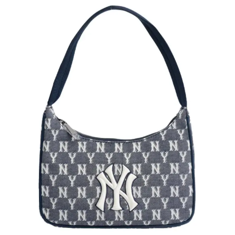 MLB Monogram NY Yankees Vintage All-Over Print Crossbody Bag for Men and Women, Navy Blue