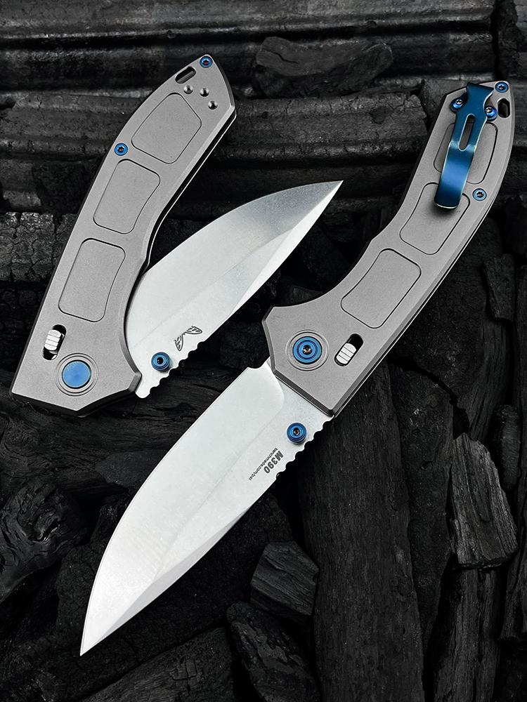 BM Narrows 748 Pocket Knife M390 Super Premium Stainless Steel Blade Knife 6Al-4V Titanium GRAY Handle folding knife Outdoor Hunting Survival Knife Hiking Knife self defense tactical knife Camping Fishing Tools Knife EDC Knife
