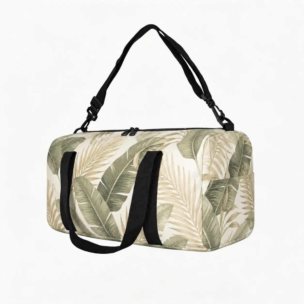 Botanical Weekender Duffel Bag for Men Women, Cream Sage Travel Bag with Smooth Surface, Adjustable Shoulder Strap, Dual Carry Handles, Top Zipper and Side Pocket for Weekend Travel, Overnight Trips, Vacation, Road Trips, City Commute and Daily Carry