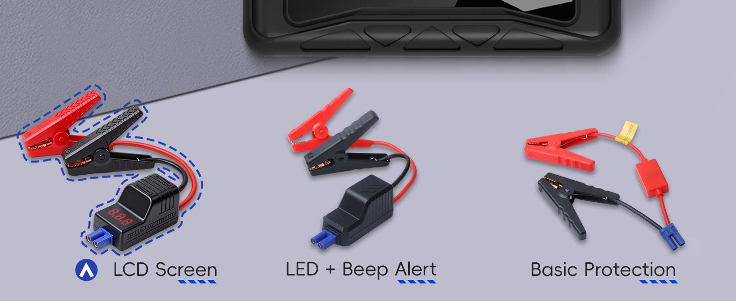 EC5 Smart Jump Starter Clamps, Heavy Duty Replacement Alligator Clips for 12V Portable Car Battery Booster, Universal for SUV/Truck/RV (LCD Screen)