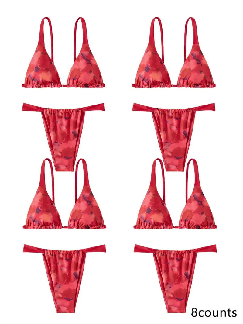 Women's Floral Print Bikini Set, Casual Fashion Chic Summer Swimsuit Set for Beach Holiday Vacation, Ladies Swimwear for All Seasons, Floral Print Swimsuits, Floral Bathing Suits, Bikinis Set