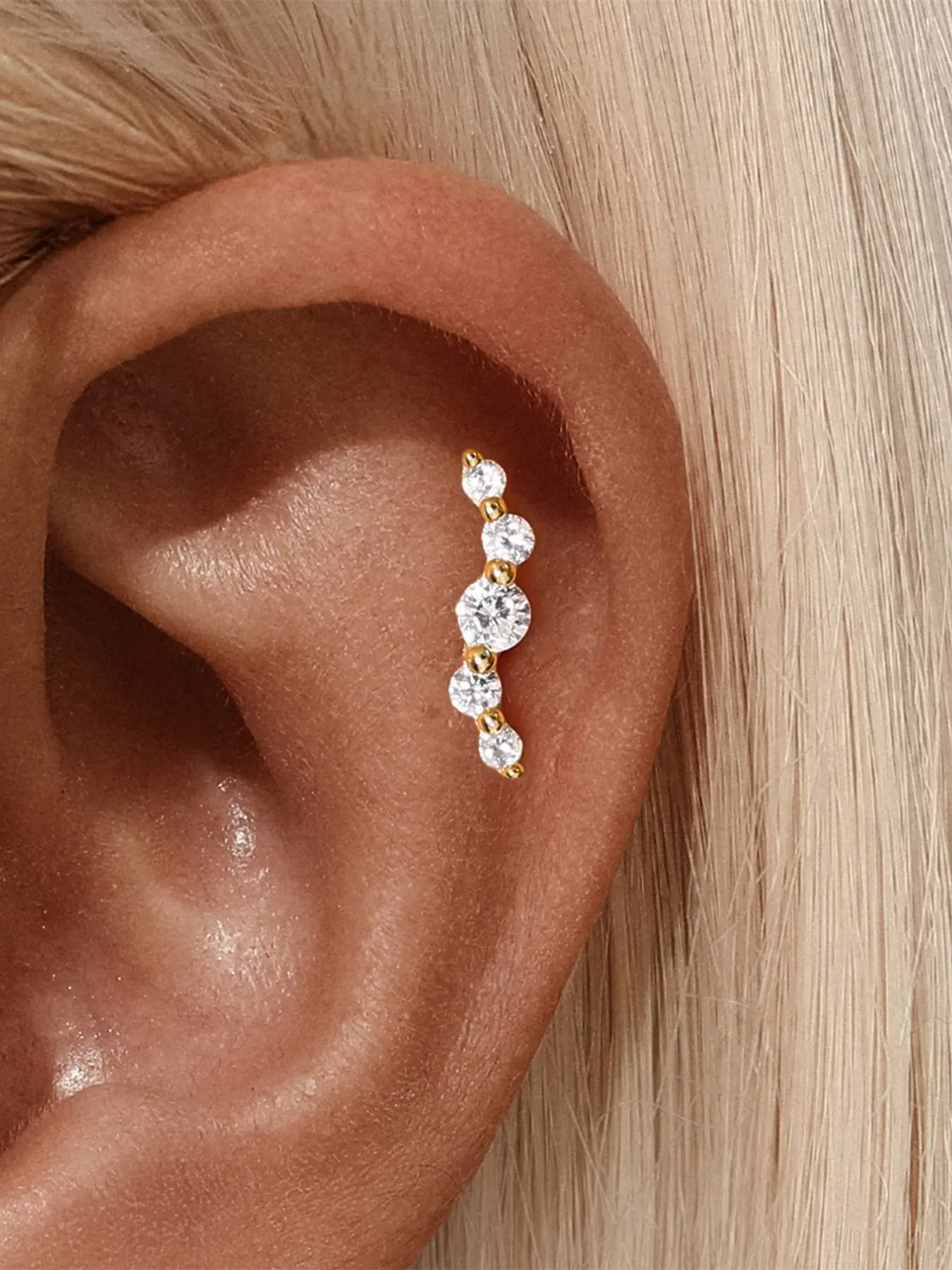 1PC 925 Sterling Silver Classic Ocean Waves Cubic Zirconia Flat Back Stud Earrings Hypoallergenic Cartilage Helix Tragus Lobe Piercing Jewelry Suitable For Women For Daily, Dates, Vacation, Wedding, Party, Holiday Gift