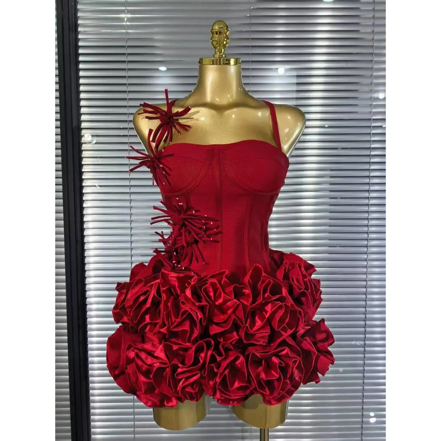 Women's High-Quality Black Red Halter Floral 2-Piece Bodycon Mini Bandage Dress, Nightclub Party Celebration Wear, Evening Party Dresses, Sleeveless, Mini Dress