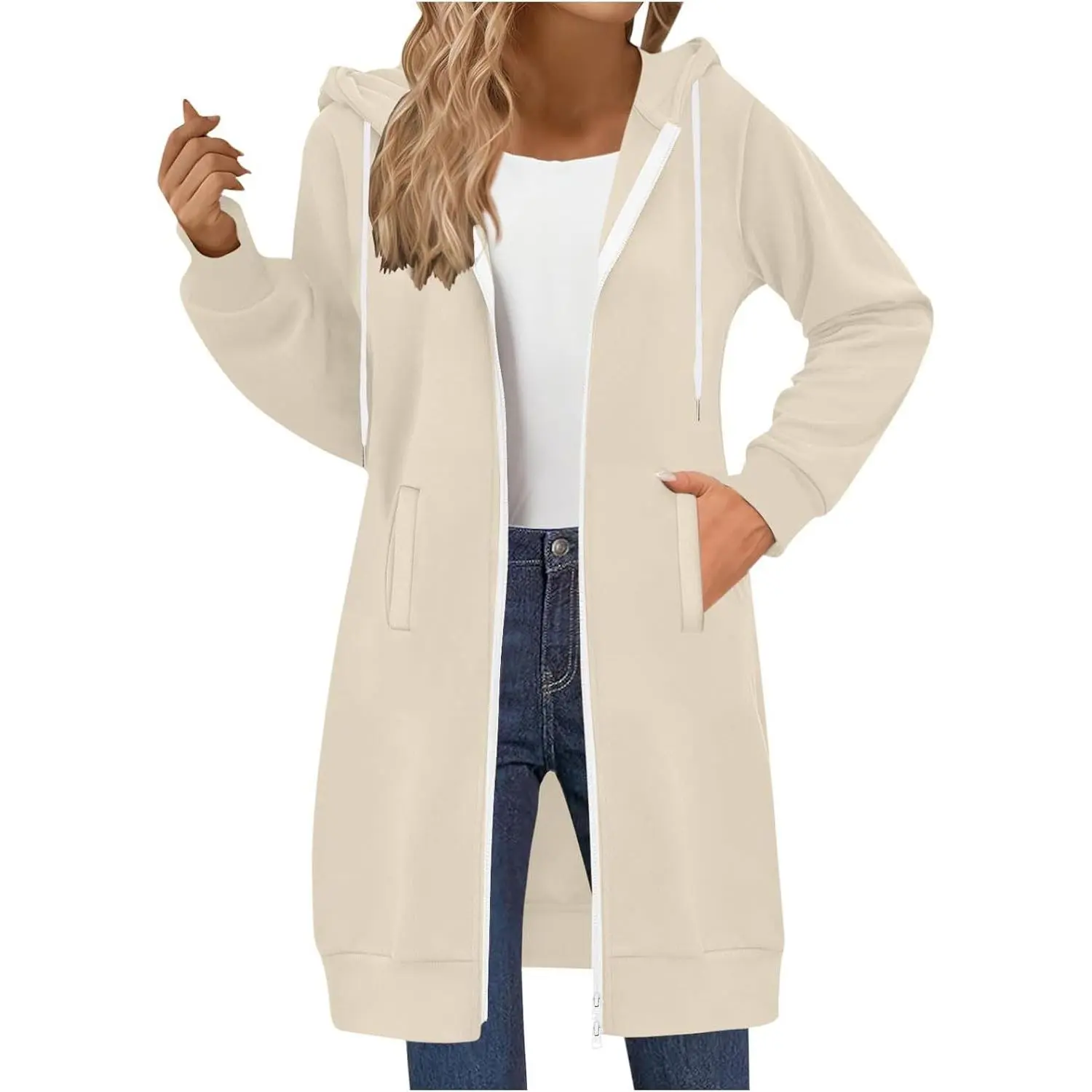 Long Hoodies for Women Zip Up Double Zipper Fleece Jacket Tunic Sweatshirts Fall Winter Fashion Clothes