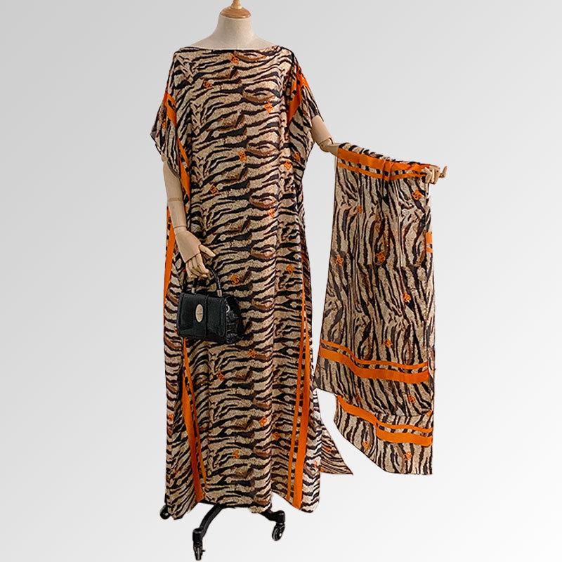 Women's Floral Print Long Dress & Scarf Set,Boho Casual Shawl Dress & Scarf Set for BeachVacation Holiday, Ladies Clothes for AllSeasons