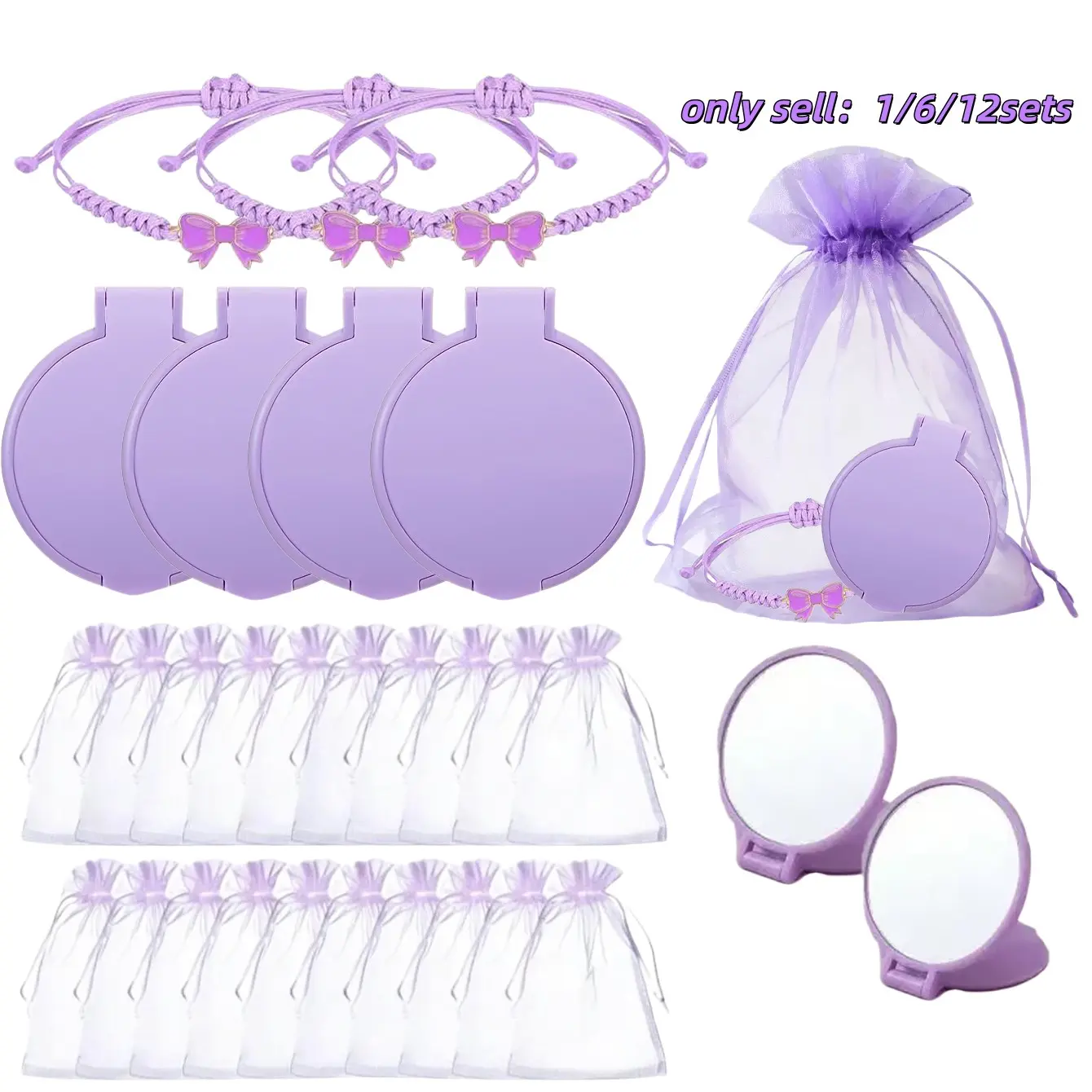 Portable Folding Makeup Mirror Set for Women, Compact Handheld Glass Mirror with Bow Bracelet, Perfect Gift for Sisters