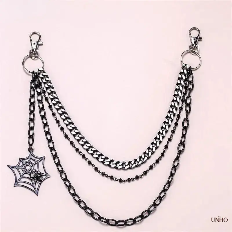 Spider‑Web Wallet Chain For Men & Women, Black‑Silver Gothic Punk Jean Chain With Removable Keychain, Durable Metal Y2K Hip‑Hop Accessory For Streetwear, Concerts, Festivals And Halloween Cosplay