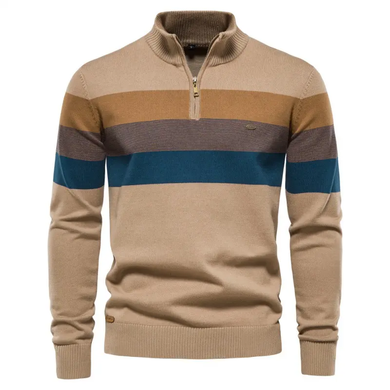 mens quarter zip striped knit sweater half high collar color block pullover long sleeve soft warm knit top casual business daily dating office outdoor travel autumn winter fashion clothing for adult men Fabric Knitwear Chinos Classic