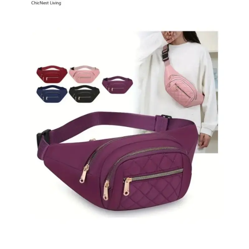 Unisex Funky Geometric Belt Bag, Oxford Cloth Crossbody Pouch for Phones, Daily Casual Wear with Zipper, Peppy, Basic