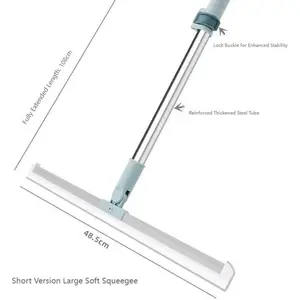 Floor squeegee with steel handle, bathroom water squeegee, for glass and tiles (50cm retractable squeegee broom)