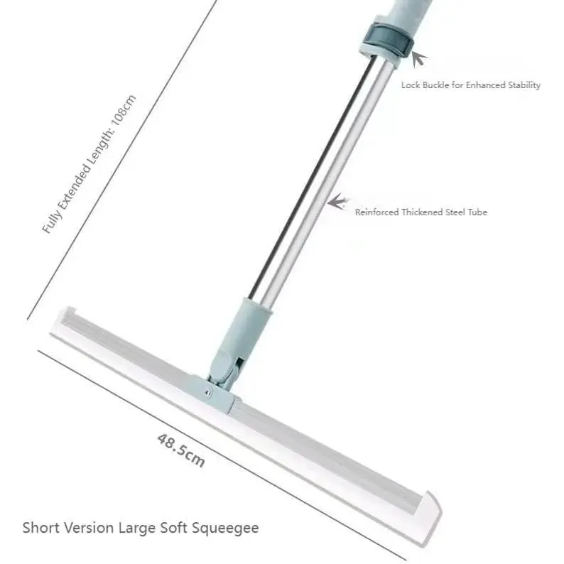 Floor squeegee with steel handle, bathroom water squeegee, for glass and tiles (50cm retractable squeegee broom)