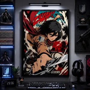Attack on Titan Eren Yeager Canvas Wall Art Poster Anime Wall Decor HD Print Shingeki no Kyojin Manga Style Aesthetic Bedroom Living Room Gaming Room Man Cave Wall Decoration Gift for Anime Fans Action Titan Energy Bold Red Black Dynamic Fight Scene Home