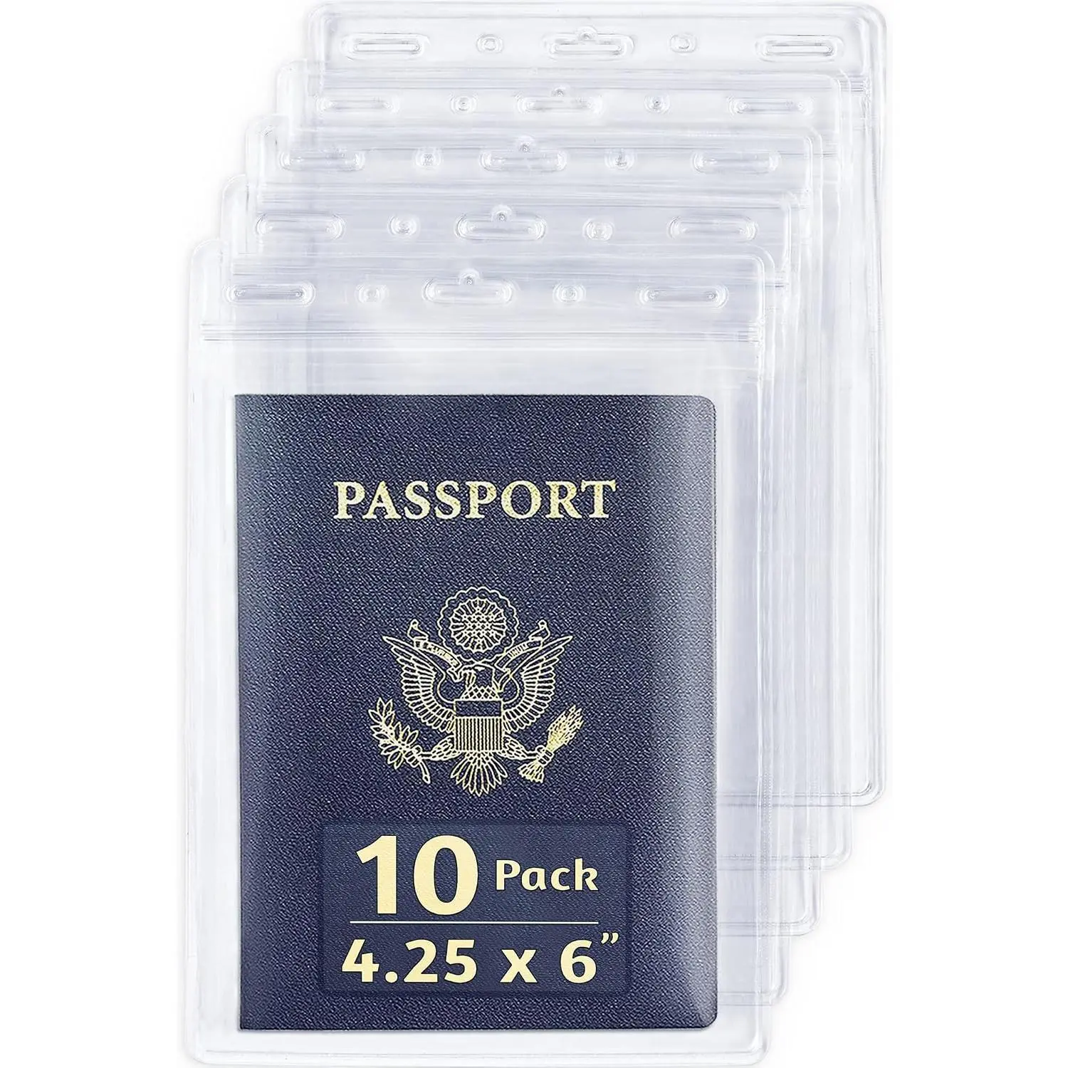 4x6 Inch Passport & Card Holders (Clear, 10 Pack),  (XXL) Vertical ID Holder, Resealable and   Name Card Holder |  clear plastic  passport holder with soft  and zipper seal, 5 pre-punched holes for  lanyard clips
